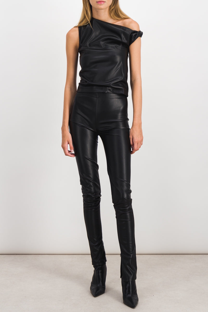 Atlein - Vegan leather long slim pants with slit