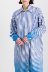 Striped mid cotton shirt-dress with dyed bottom