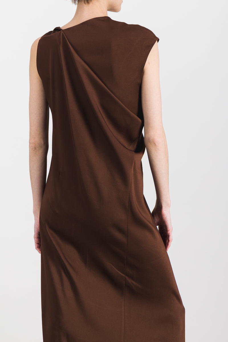 Atlein - Asymmetric draped sleeveless crêpe satin midi dress