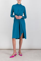 Draped long sleeved recycled jersey midi dress