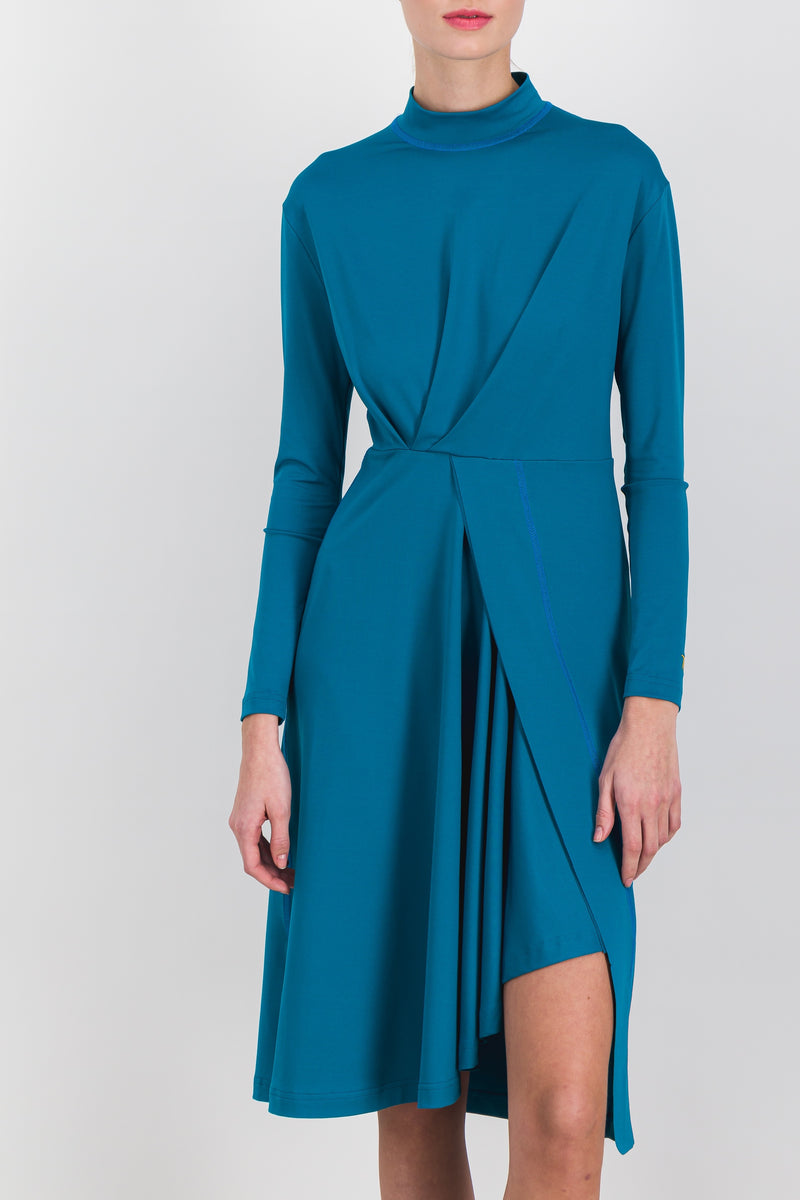 Atlein - Draped long sleeved recycled jersey midi dress