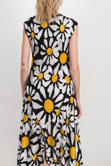 Flower printed fluid jersey flare dress