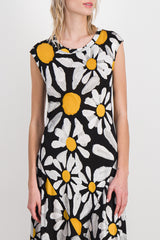 Flower printed fluid jersey flare dress