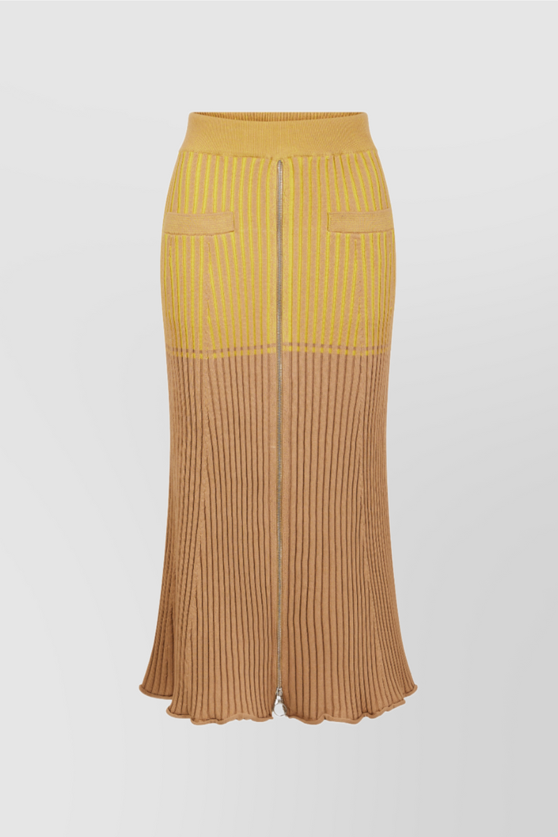 Paco Rabanne - Bicolored ribbed knitted midi skirt