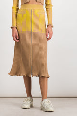 Bicolored ribbed knitted midi skirt