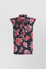 Sleeveless funnel neck flower printed top